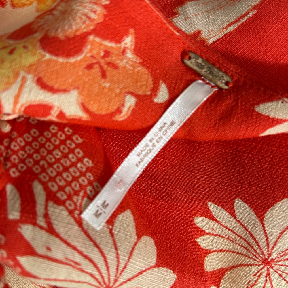 Free People Orange Floral Fan Print Button Front Midi Dress Bell Sleeve Womens M - Picture 3 of 9